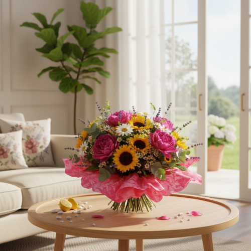Blomstermansjett rondella rund mansjett 38 cm rosa til buketter | Floristik24.no