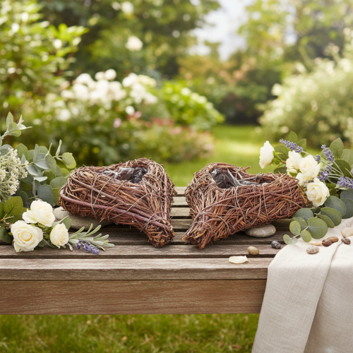 Hjerteformet skål med grener og folieinnlegg til blomsteroppsatser, 14 cm, 2 stk. | Floristik24.no