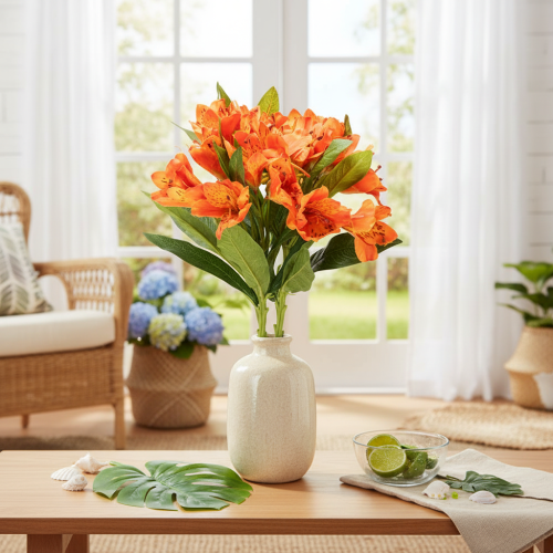Kunstig Alstroemeria oransje blomst, kunstig bukettdekorasjon, 75 cm, 3 stk. | Floristik24.no