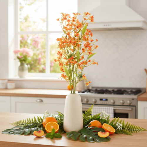 Kunstig blomst orkidegren oransje filigran romdekorasjon 110 cm 3 stk | Floristik24.no
