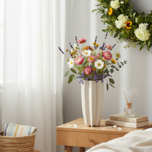 Moderne ribbet vase, høy dekorativ vase for tørkede blomster, 38 cm | Floristik24.no