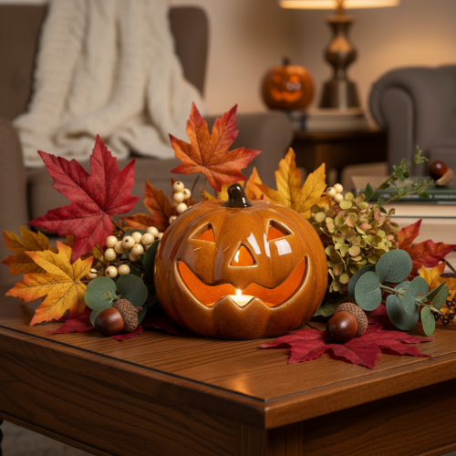 Keramisk gresskar LED Halloween-dekorasjon liten 10 cm | Floristik24.no