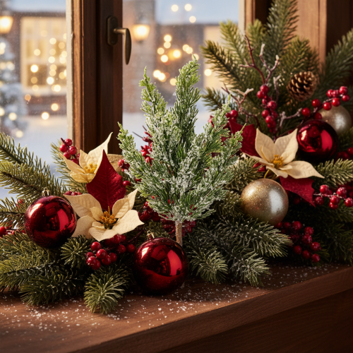 Kunstig snødekt furukvist til blomsteroppsatser og adventsdekorasjoner, 40 cm, 3 stk. | Floristik24.no