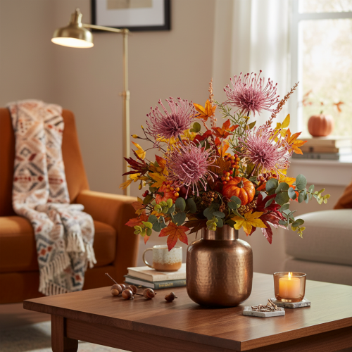 gjenstander Kunstig blomst nålepute protea blomstrende gren 65 cm 3 stk