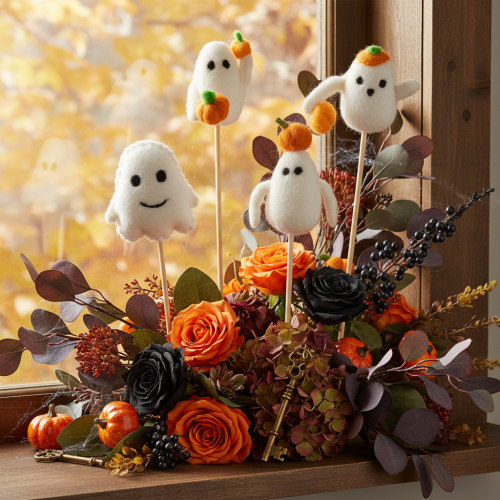 gjenstander Spøkelsesfigurer på trepinner, Halloween-dekorasjon, 54 cm, 8 deler