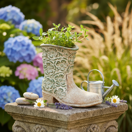 gjenstander Blomsterpotte cowboystøvel plantesko vintage blomstermønster 24cm