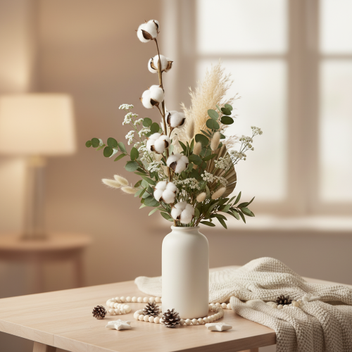 Kunstig bomullsgren med 8 ekte blomster, 78 cm | Floristik24.no