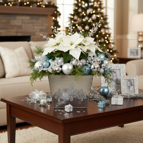 Firkantet metallplantekasse med grantremotiv, 18 cm | Floristik24.no