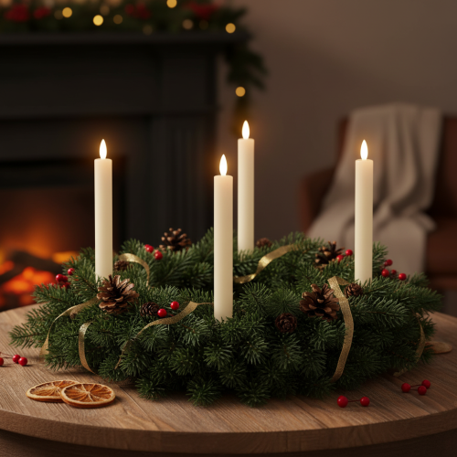 LED pinnelys med timer rillede lys krem 24,5cm 4 stk | Floristik24.no