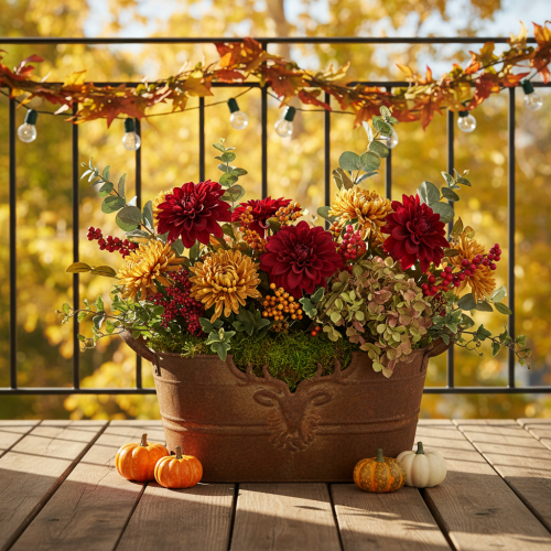 Oval metallskål med håndtak, hjortemotiv, rustfinish, 36 cm | Floristik24.no