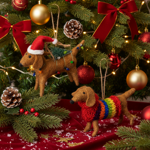 Dekorativ dachshund-julepynt til juletreet, 16 cm, 2 stk. | Floristik24.no