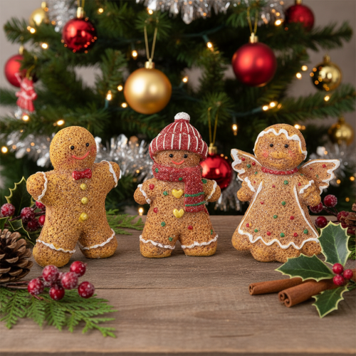 Kunstig pepperkakemann dekorativ figur, 8 cm, 3 stk. | Floristik24.no