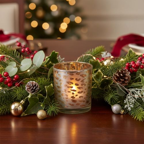 Telysholder i glass med leopardmønster, tofarget, 8 cm | Floristik24.no