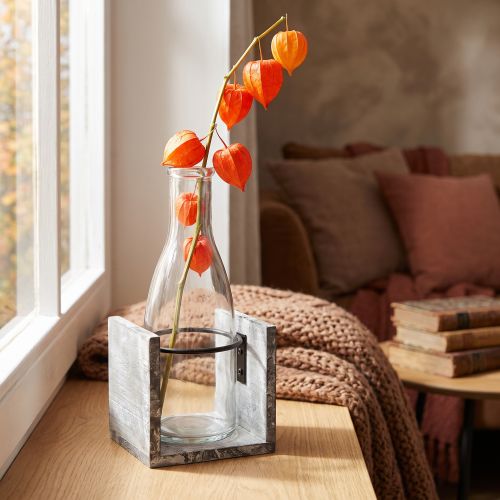 Glassvase i grått trestativ 20