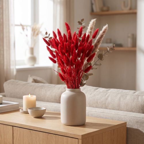 Dekorativt gress rødt, Lagurus, fløyelsgress, tørkede blomsterarrangementer L20–50cm 25g | Floristik24.no