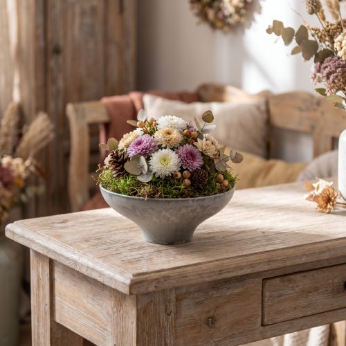 Dekorativ skål med base, rund planteskål, grå, Ø19 cm, H8 cm | Floristik24.no