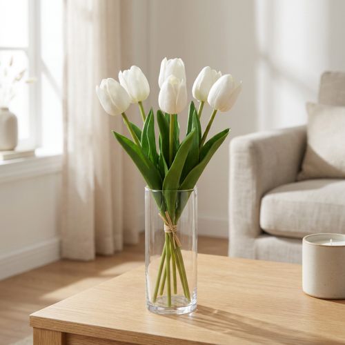 Hvite Tulipaner Dekorasjon Real Touch Kunstige Blomster Vår 49cm 5 stk | Floristik24.no