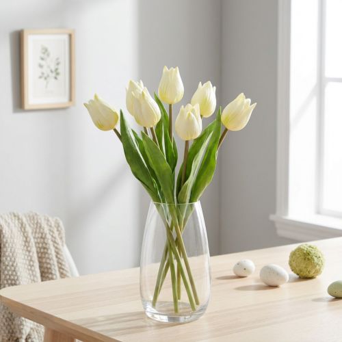 Dekorative Tulipaner Kunstige Blomster Hvit Krem 20cm 6 stk | Floristik24.no