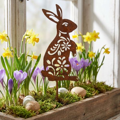 Hage Stake Rust Bunny Blomstermønster Hagepynt Påske 9×15cm | Floristik24.no