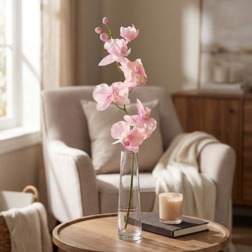 Orkidé Phalaenopsis kunstig 6 blomster rosa 70cm | Floristik24.no