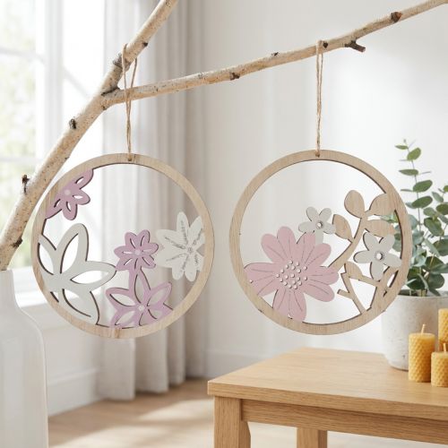 Dekorativ oppheng treblomster naturhvit lilla glitter Ø12cm 6 stk | Floristik24.no