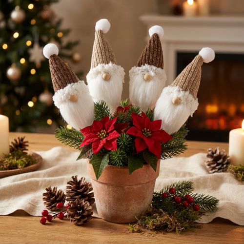 Dekorativ plugg nisse julehvit brun 4x11cm 4 stk | Floristik24.no