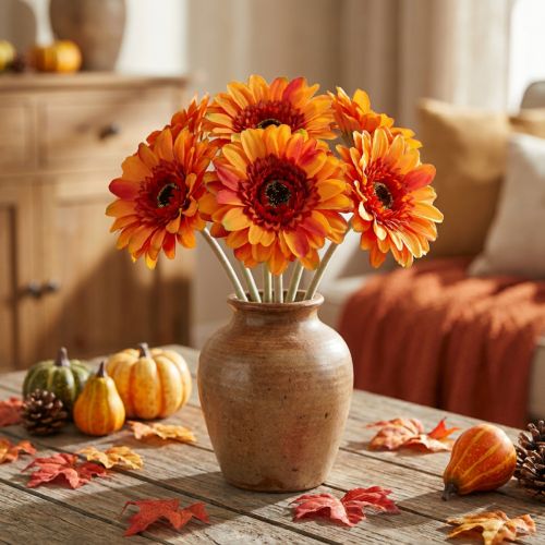 Kunstig gerbera blomst, kunstig blomst oransje Ø11cm 50cm | Floristik24.no