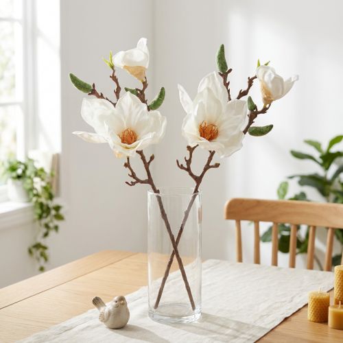 Magnolia Hvite Kunstige Blomsterknopper Dekor Gren H40cm 2stk | Floristik24.no