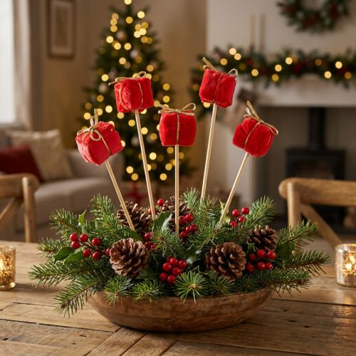 Blomsterplugg julepakkepynt rød 2,5cm 15 stk | Floristik24.no