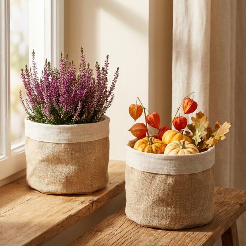 Plantekar Jute Stoffkurv Utensilo Naturlig Ø21cm H19cm 3stk | Floristik24.no