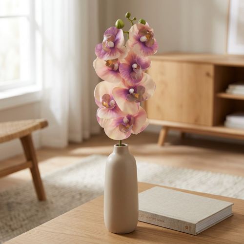 Orchid Phalaenopsis kunstig 7 blomster lilla krem 73cm | Floristik24.no