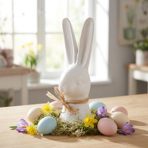 Kaninhodedekor påskehare hvit kaninkeramikk 17cm | Floristik24.no