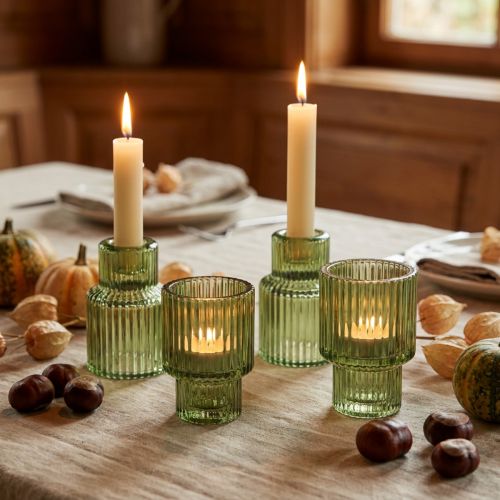 Pinnelysestake glass telysholder grønn H8cm 4 stk | Floristik24.no