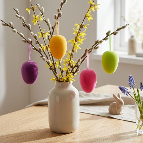 Påskeegg til oppheng Grønn Gul Rosa Bær 11cm 4 Stk | Floristik24.no
