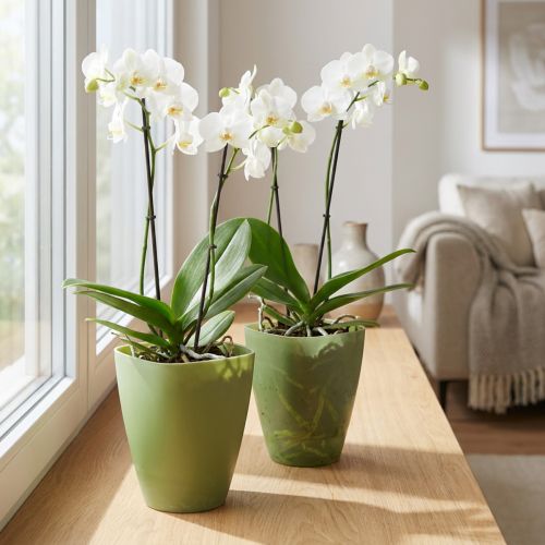 gjenstander Orkidépotte, blomsterpotte, plastvase, grønn, 16,5 cm høy, 2 stk.