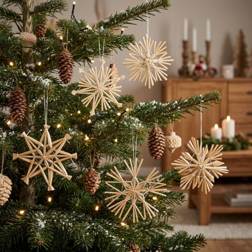 Julehalmstjerner juletrepynt 8 cm 12 stk | Floristik24.no