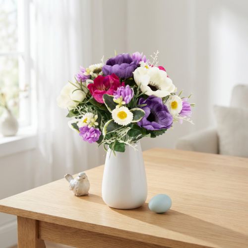 Kunstig blomsterbukett med anemoner, vårdekorasjon, allsidig i et moderne design, 26 cm | Floristik24.no