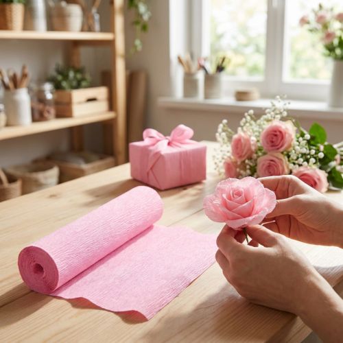 Blomsterhandler kreppapir lys rosa 50x250cm | Floristik24.no