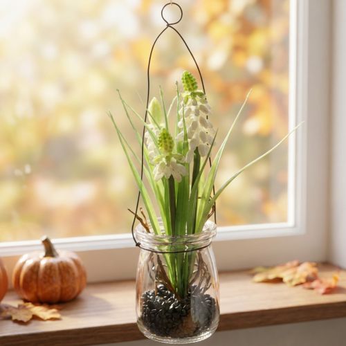 Druehyasint hvit i glass for oppheng H22cm | Floristik24.no