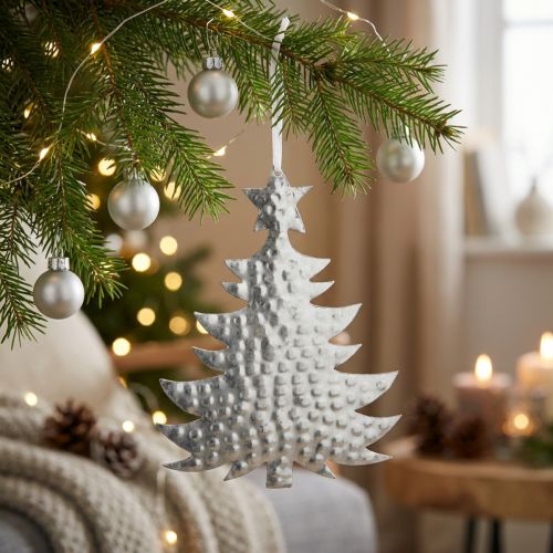 Juletreanheng, adventsdekorasjon, metalldekorasjon til jul, sølv 20,5×15,5cm | Floristik24.no