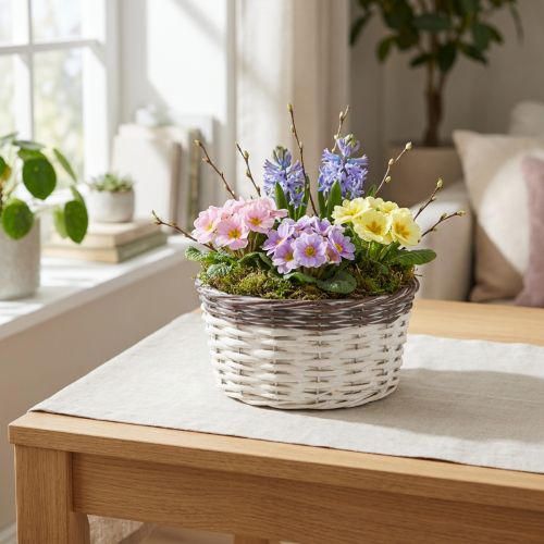 Dekorativ rund plantekurv Ø20cm Hvit Brun Vårdekorasjon | Floristik24.no