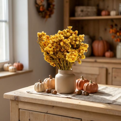 Mini halm blomst gule tørkede blomster knippe tørr bukett H20cm 15g | Floristik24.no