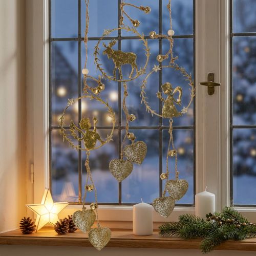 Deco opphengsvindu, metallkrans advent, engel, rein Ø9cm sett med 3 | Floristik24.no