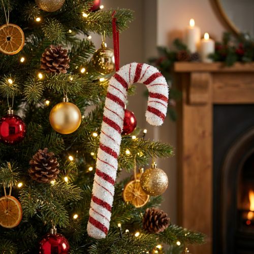 Deco Candy Cane Jul Rød Hvit Stripet H34cm | Floristik24.no