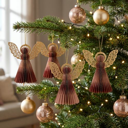 Papirengel juleengel deco vin rød rosa H12cm 4stk | Floristik24.no