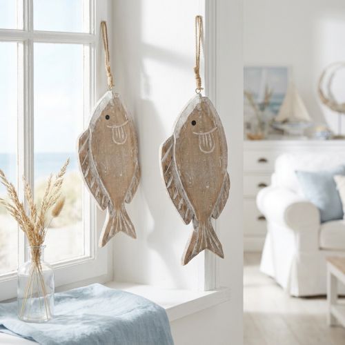 Dekorativ fiskeoppheng i tre, 21 cm, 2 stk. | Floristik24.no
