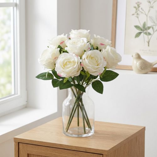 Kunstige roser i en haug hvit 30cm 8 stk | Floristik24.no