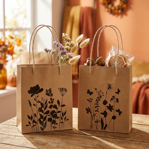 Gaveposer med håndtak papir natursvart 12×15cm 6 stk | Floristik24.no