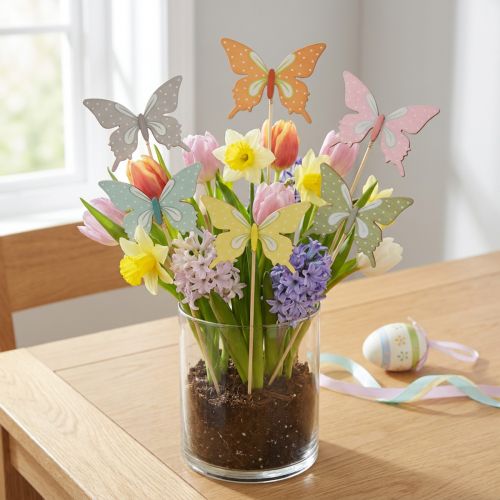 gjenstander Blomsterpinne sommerfugltre med fjær 8x7cm 12 stk