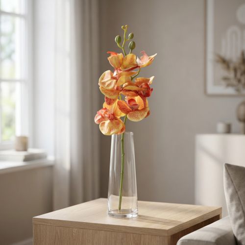 Kunstig orkide Phalaenopsis flammet rød gul 78cm | Floristik24.no